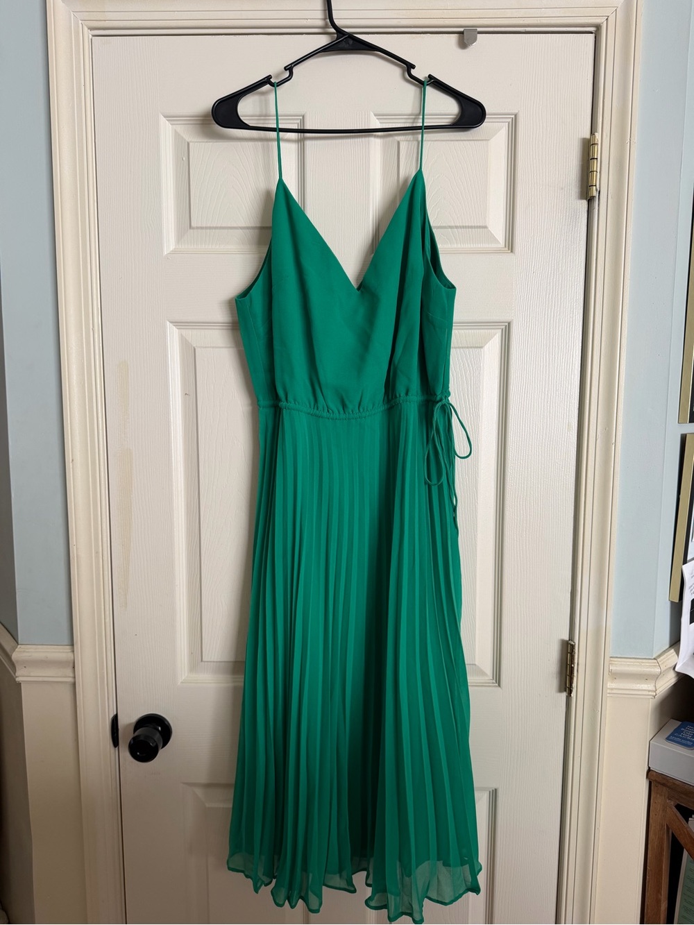 ASOS Emerald Green Pleated Midi Dress with Spaghetti Straps